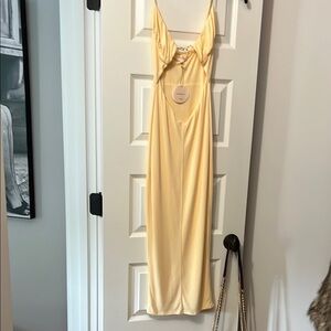 Camila Coelho Yellow Ruched Maxi Dress Spaghetti Strap